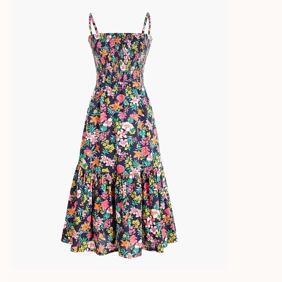 J. Crew Factory Floral Smocked Tiered Midi Dress XS - Picture 2 of 12